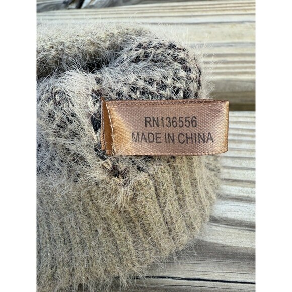 Animal Print Stocking Hat Beanie Knit Tan/Black Adult Size Fuzzy - Picture 3 of 4